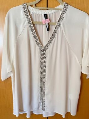 Plenty by Tracey Reese Chain link embellished blouse